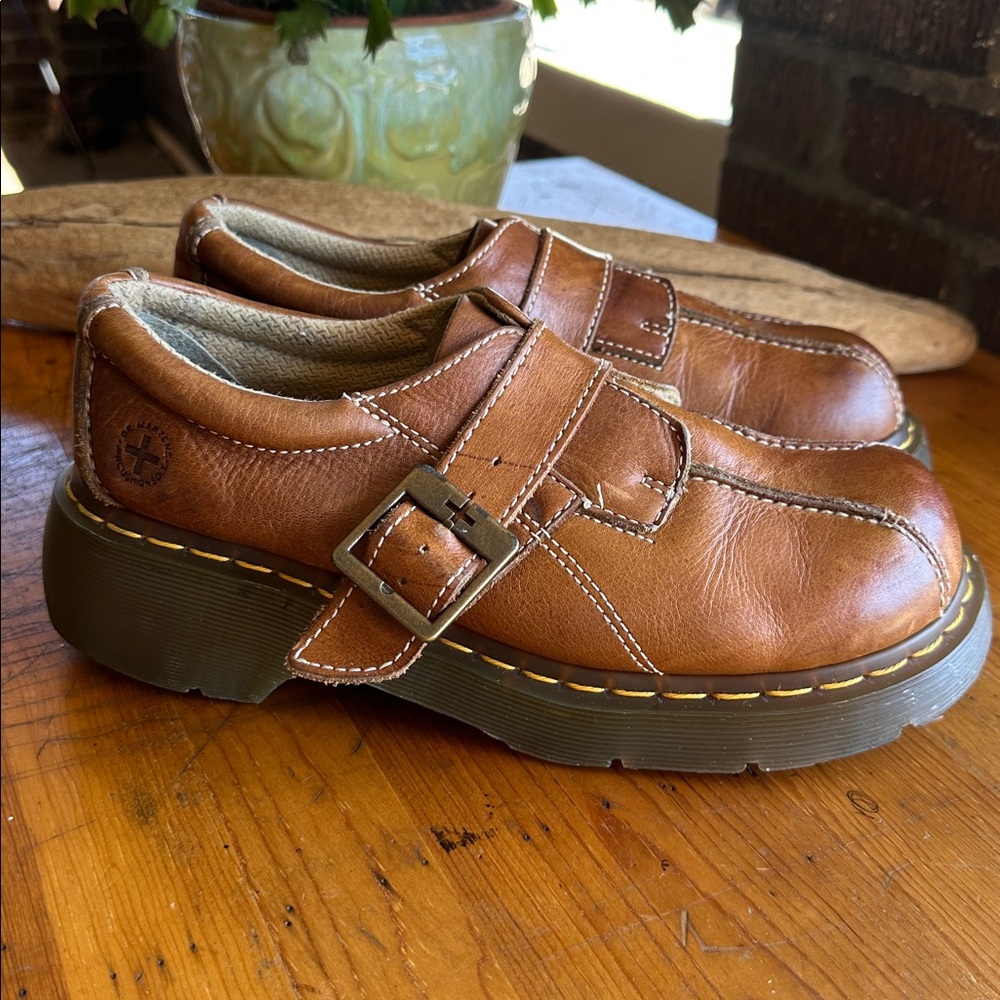 Dr. Martens Brown Leather Buckle Mary Jane Shoes